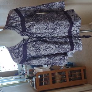 Canal purple & white boho paisley blouse with tassel ties petit small